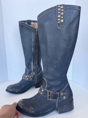 patron distressed equestrian western moto biker tall studded boots women’s 7